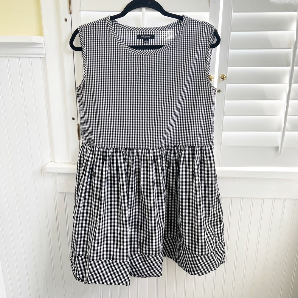 Madewell H6962 Black & White Gingham Check Sleeveless Tie Back Dress Size XS